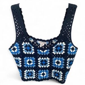 Sincerely Jules Blue and White Crochet Crop Top